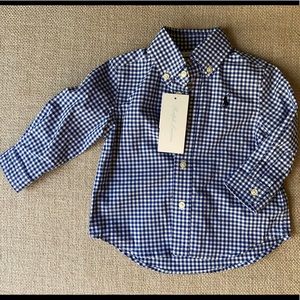 NWT Ralph Lauren blue long sleeve check button down shirt 9 months